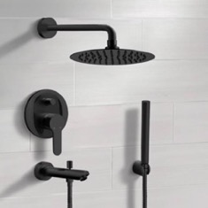 Matte Black Tub and Shower Faucet Set with Handheld, Rain Shower Head
